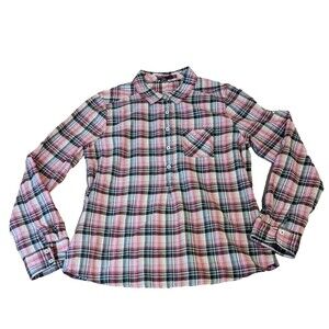 PrAna Gina Bora Bay Plaid Long Sleeve Top Organic Cotton- Size Large